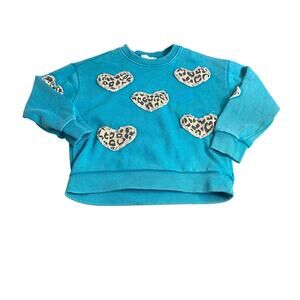 ODDY teal blue leopard print heart pattern pullover crew sweatshirt SIZE‎ M